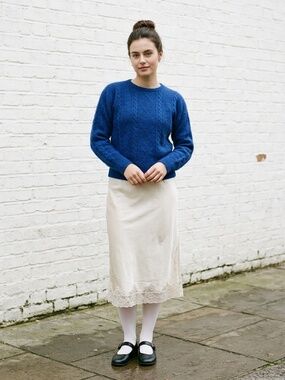 Vintage Royal Blue Angora Lambswool Sweater Pearl Button Keyhole Back M
